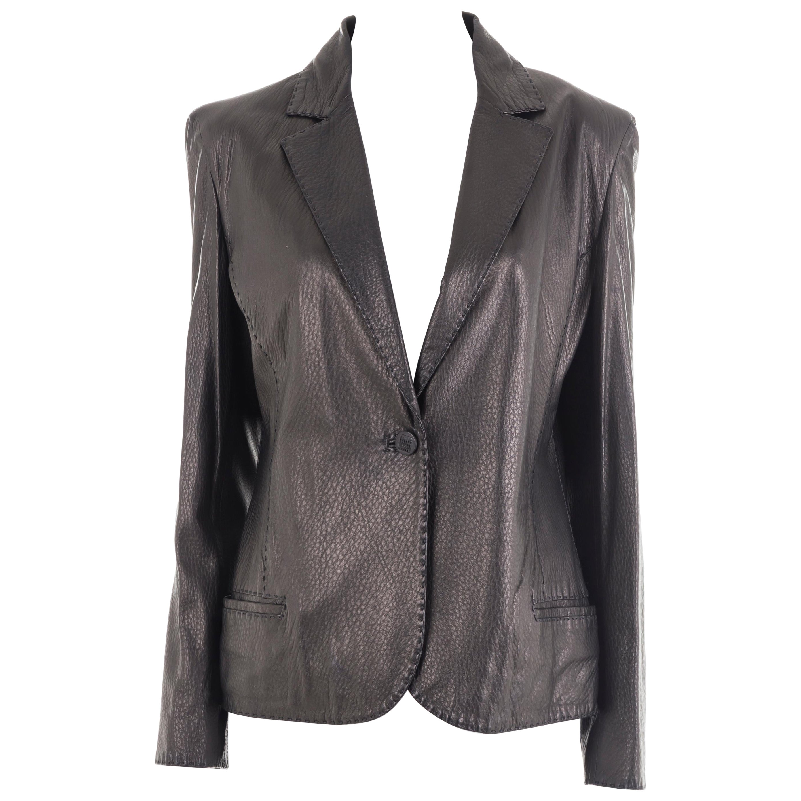 Fendi Selleria chaqueta blazer de piel granulada negra hecha a mano