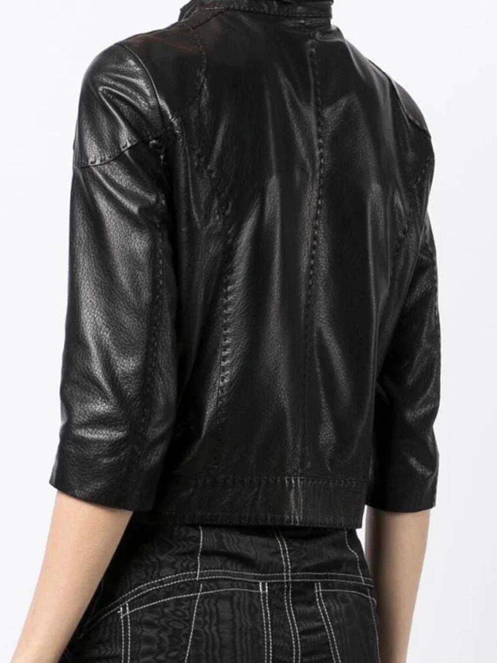 This super cool band collar cropped vintage Selleria Fendi jacket is crafted in Italy with 100% lamp skin leather ensuring durability. Selleria collection is hand sewn and made of the highest grades of leather. The jacket is lined in high hessian,