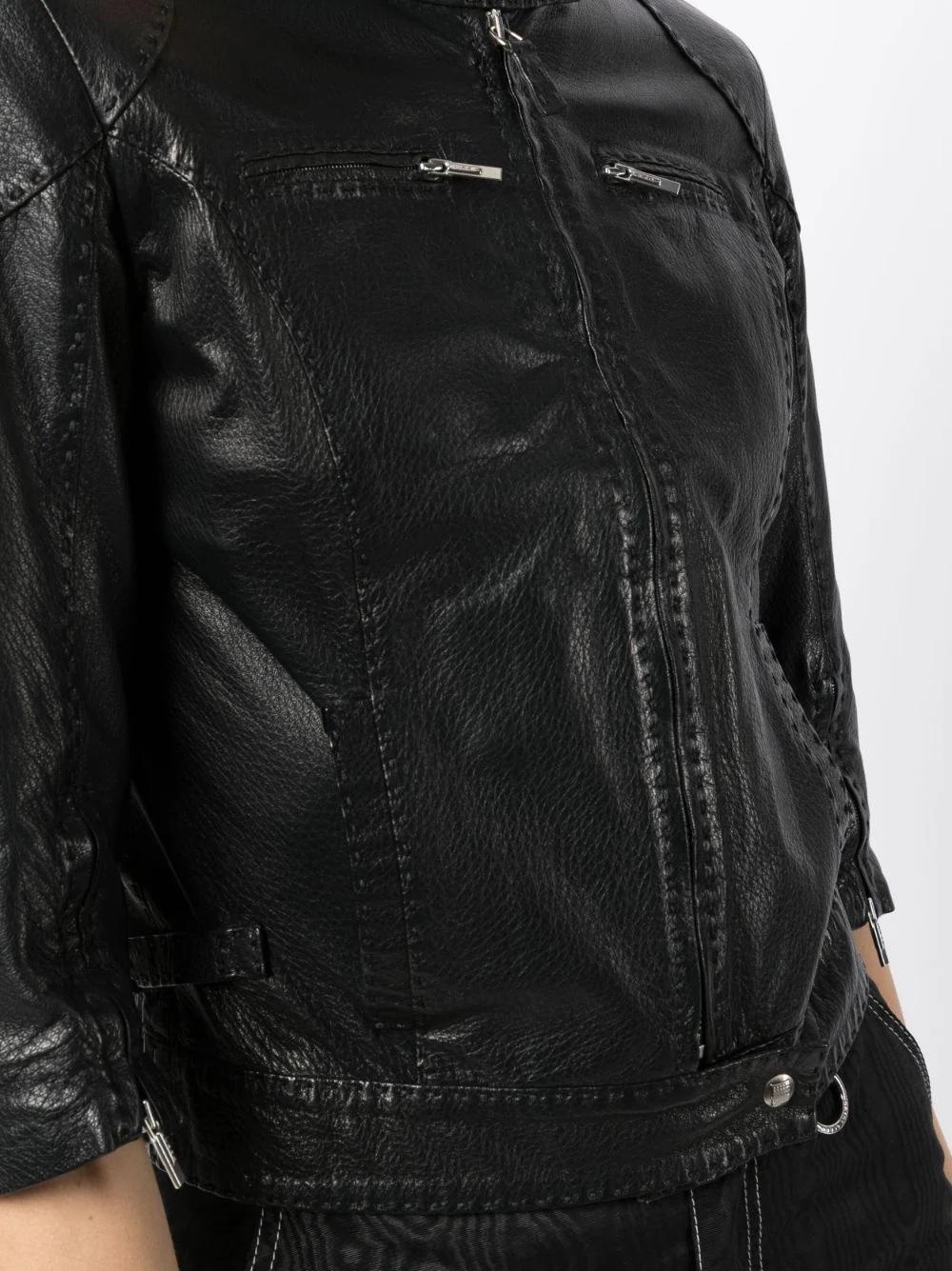 Fendi Selleria Black Leather Biker Jacket In Good Condition In London, GB