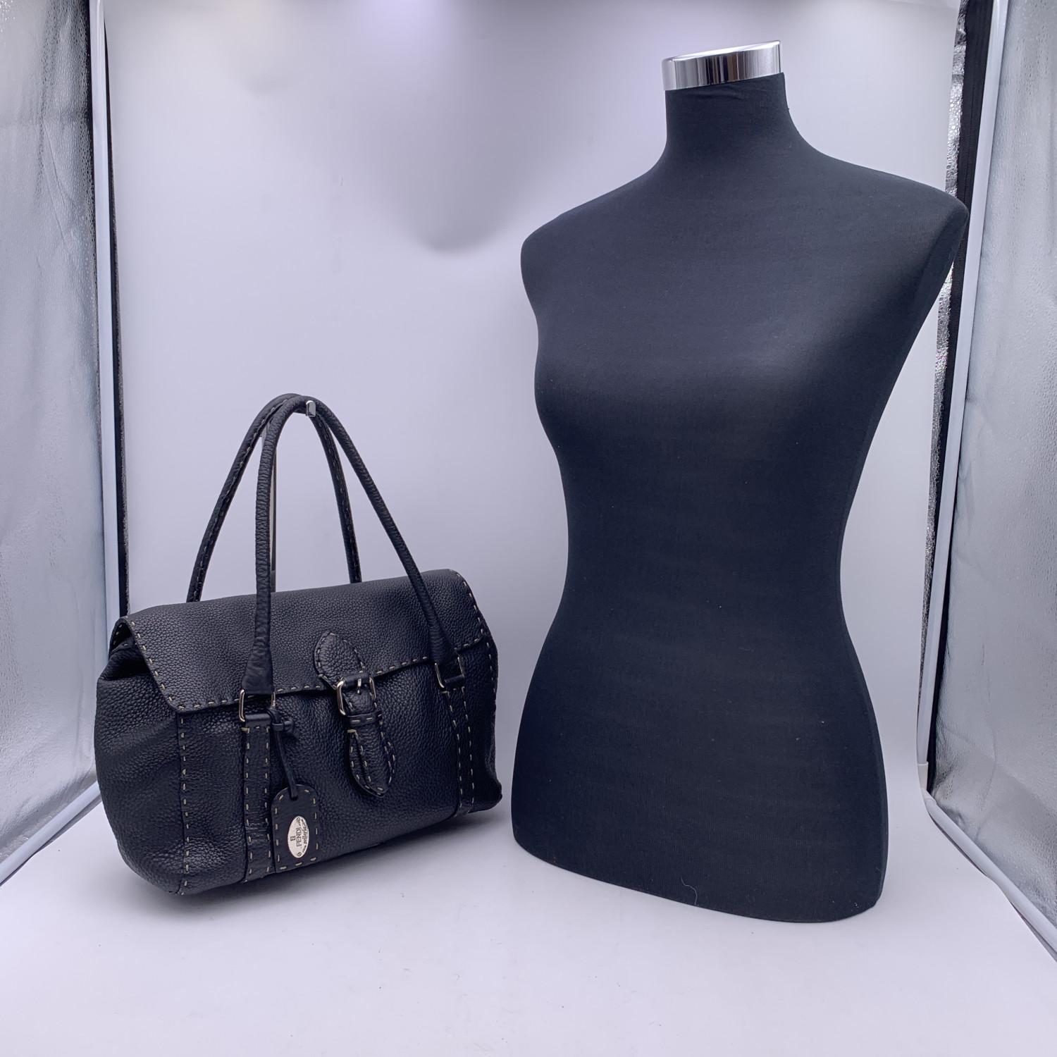 Fendi Selleria Black Leather Linda Satchel Handbag In Excellent Condition In Rome, Rome