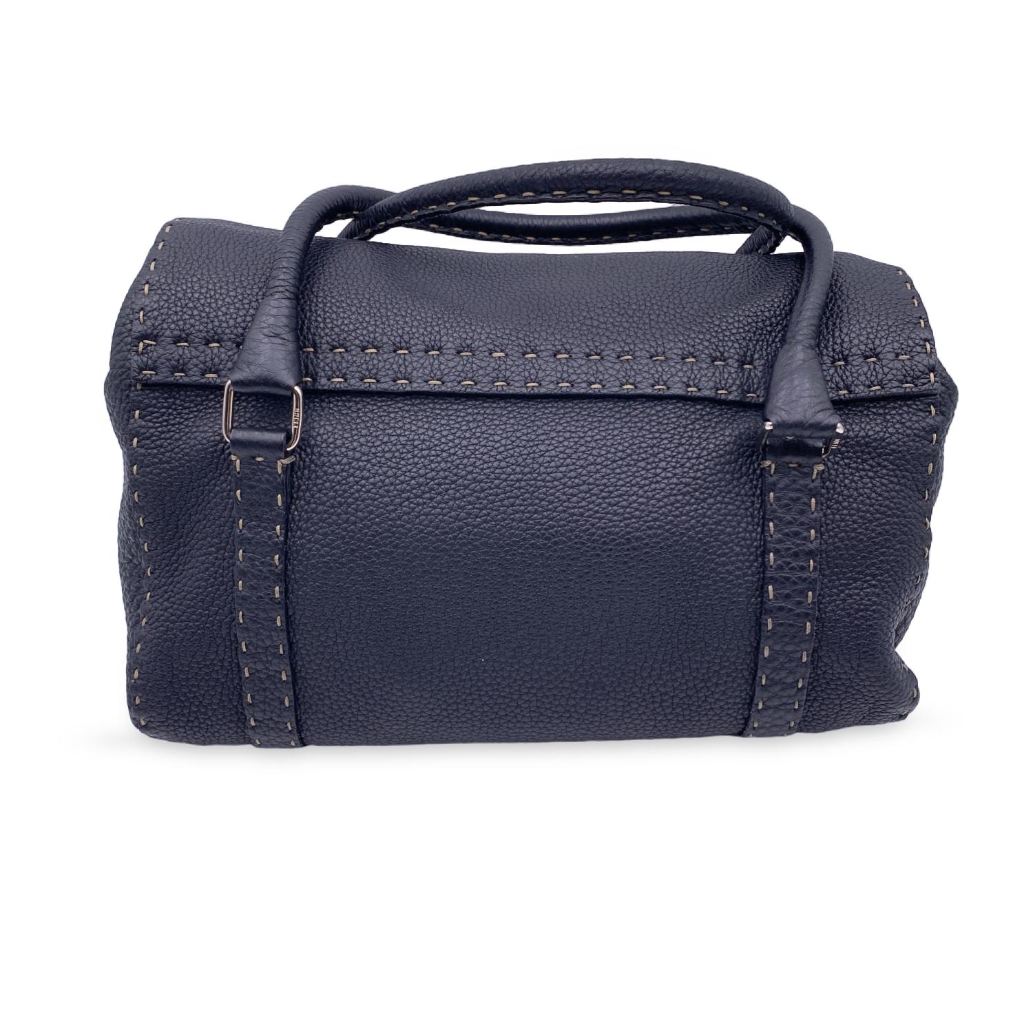 Women's Fendi Selleria Black Leather Linda Satchel Handbag