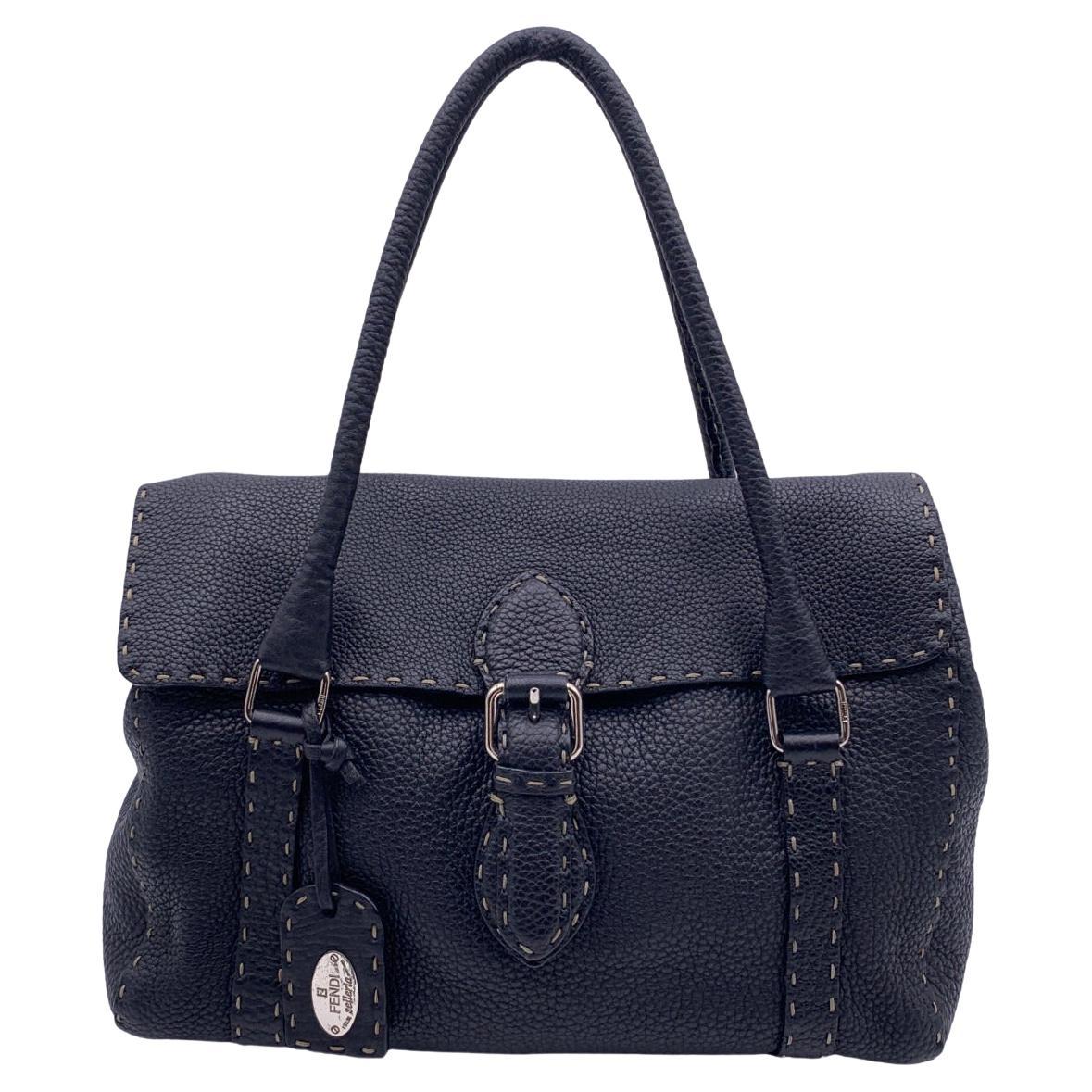 Fendi Selleria Black Leather Linda Satchel Handbag