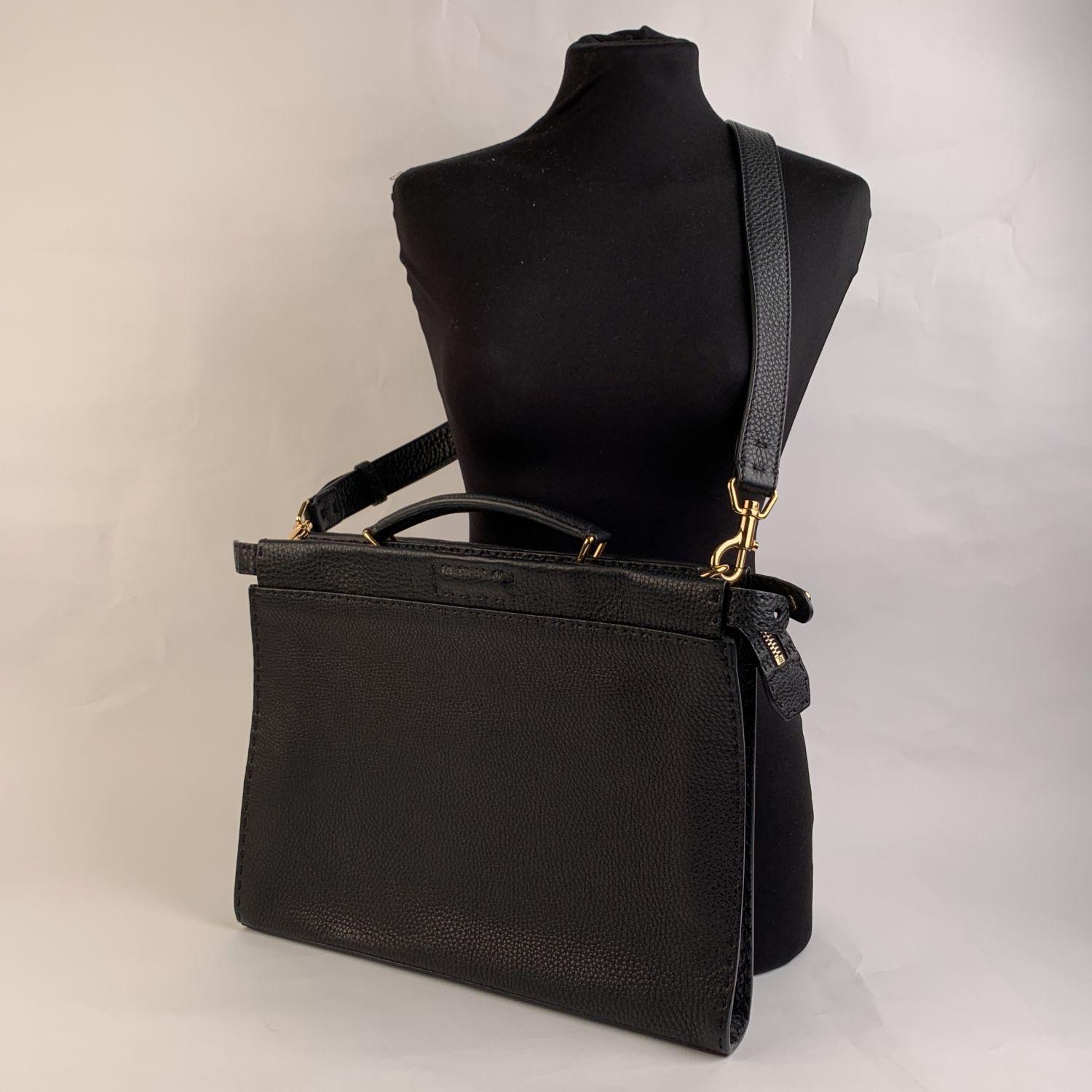 Fendi Selleria Black Leather Peekaboo Iconic Fit Briefcase Bag In Excellent Condition In Rome, Rome