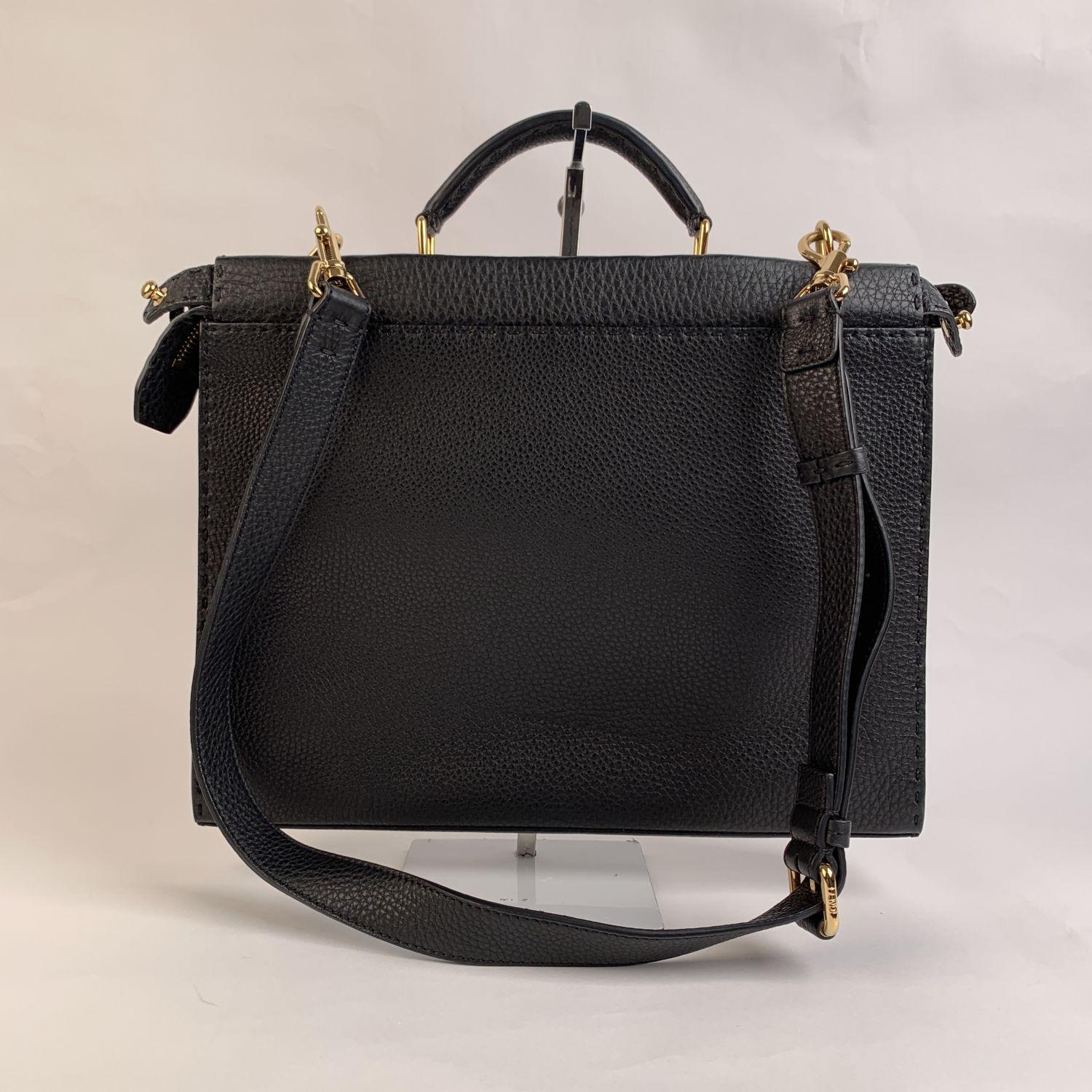 Women's Fendi Selleria Black Leather Peekaboo Iconic Fit Briefcase Bag