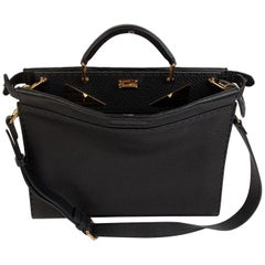 Fendi Selleria Black Leather Peekaboo Iconic Fit Briefcase Bag