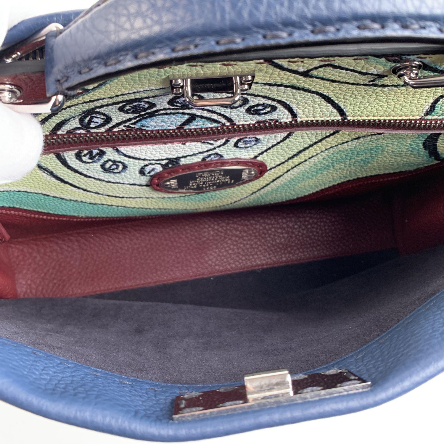 Fendi Selleria Blue Leather Peekaboo Iconic Medium Tote Satchel Bag In Excellent Condition In Rome, Rome