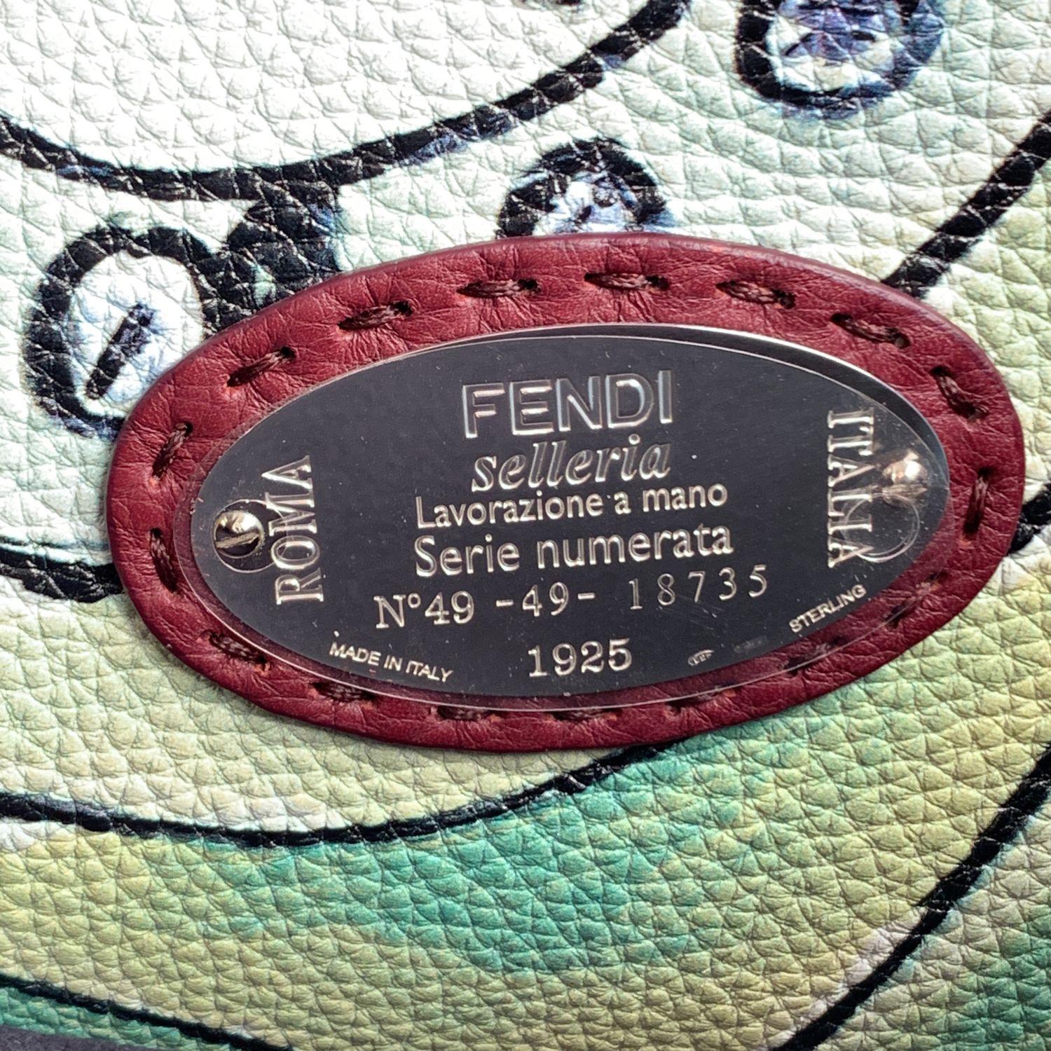 Women's Fendi Selleria Blue Leather Peekaboo Iconic Medium Tote Satchel Bag