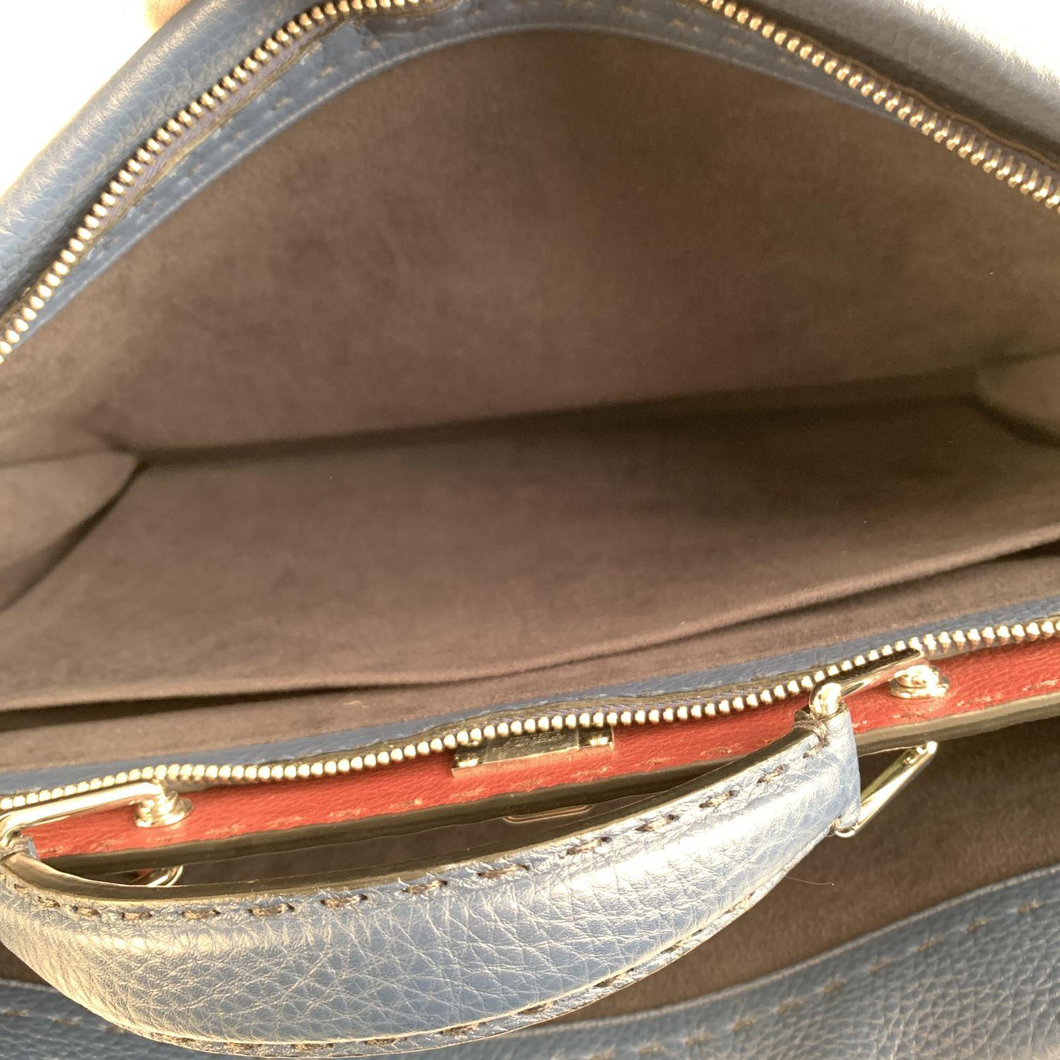 Fendi Selleria Blue Leather Peekaboo Iconic Medium Tote Satchel Bag 1