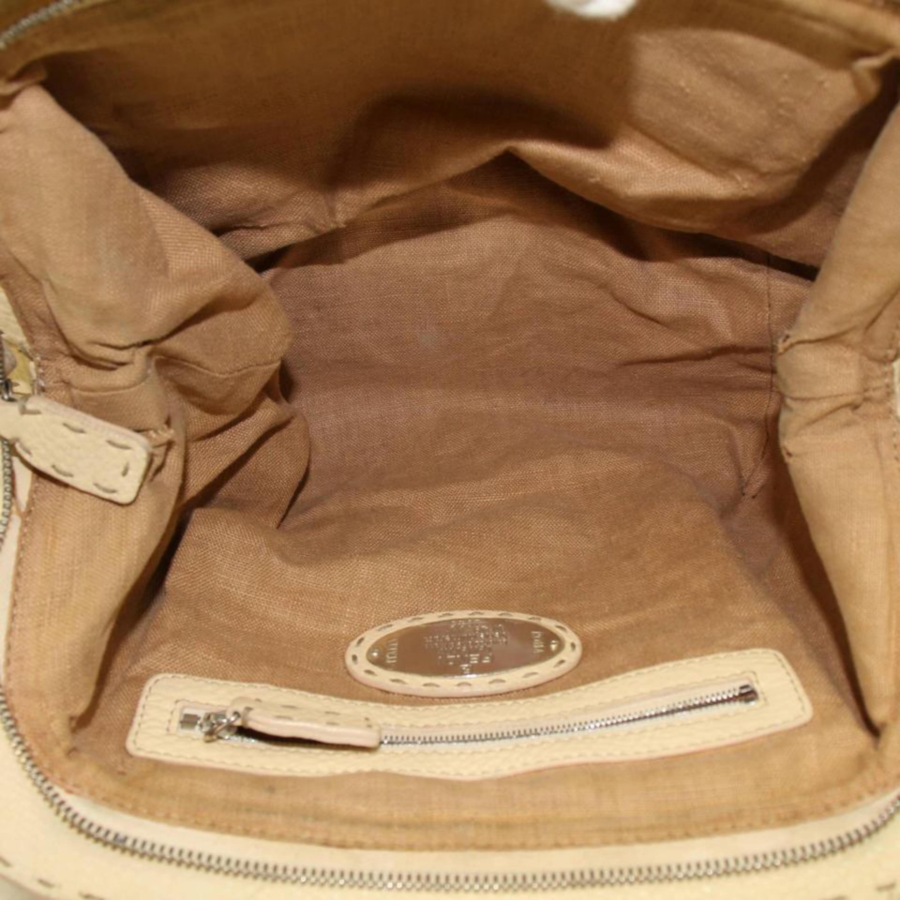Fendi Selleria Bowler 867819 Ivory Leather Satchel In Good Condition For Sale In Forest Hills, NY