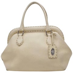 Fendi Selleria Bowler 867819 Ivory Leather Satchel