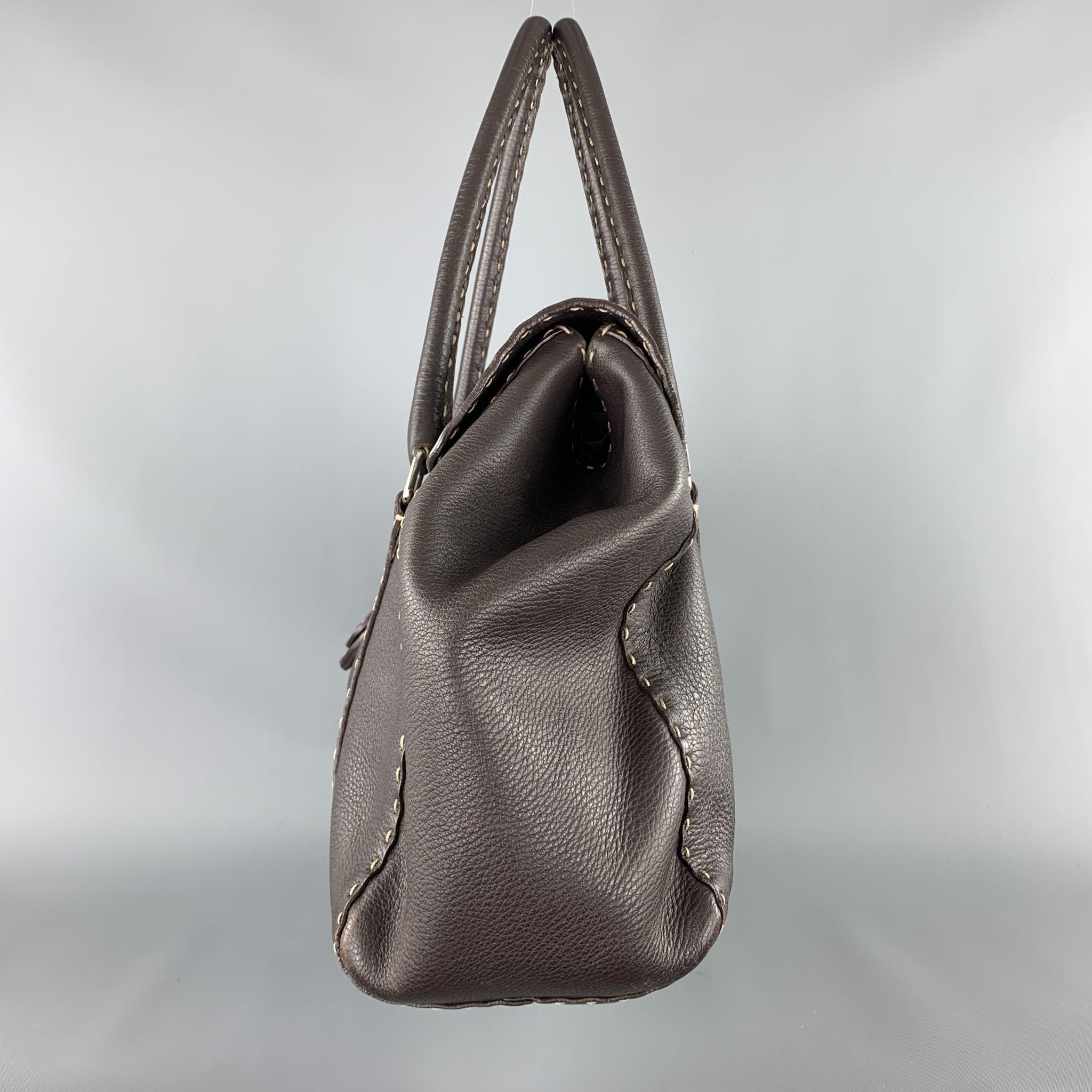 Gray FENDI Selleria Brown leather Contrast Stitch Borsa Linda Grande Handbag