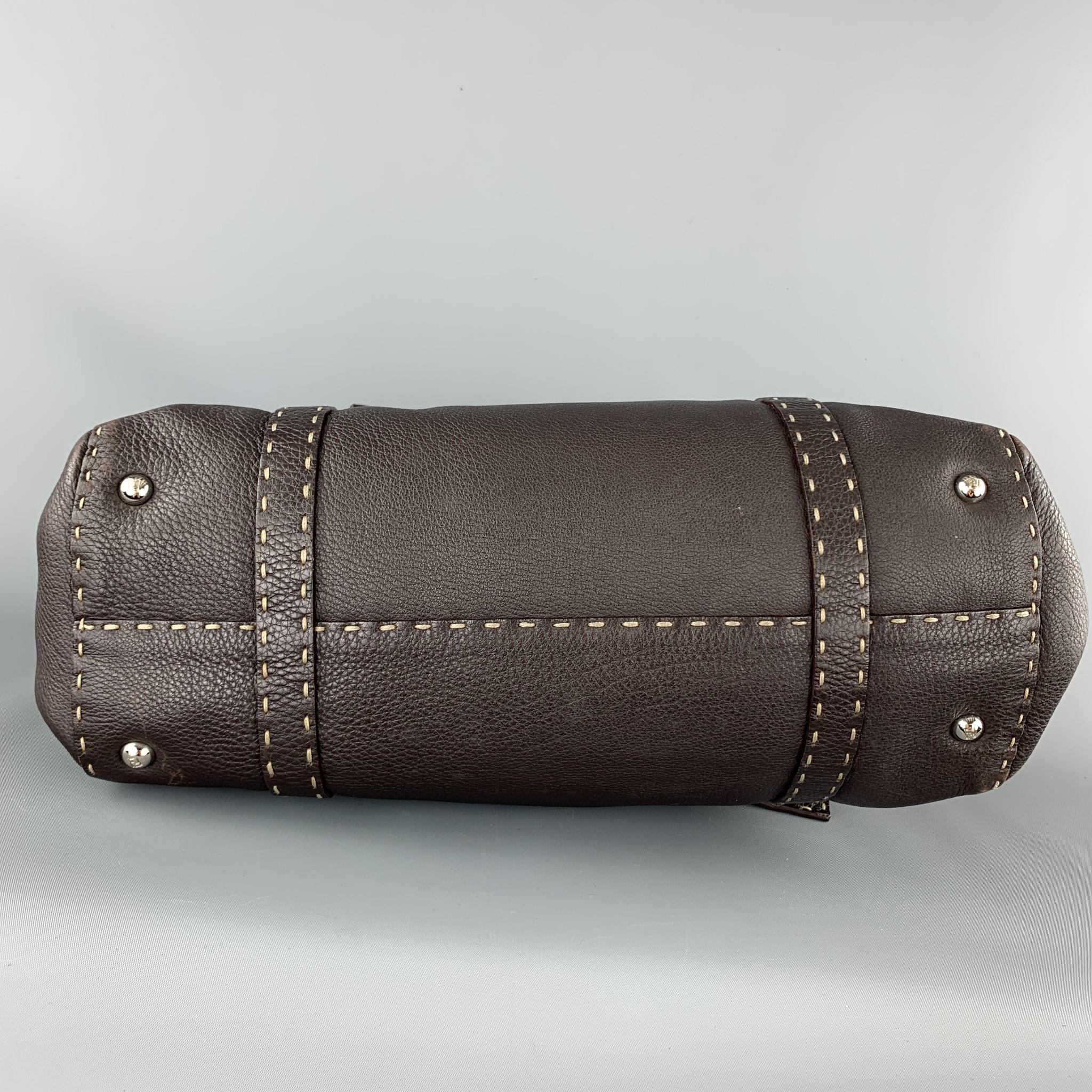 FENDI Selleria Brown leather Contrast Stitch Borsa Linda Grande Handbag In Good Condition In San Francisco, CA