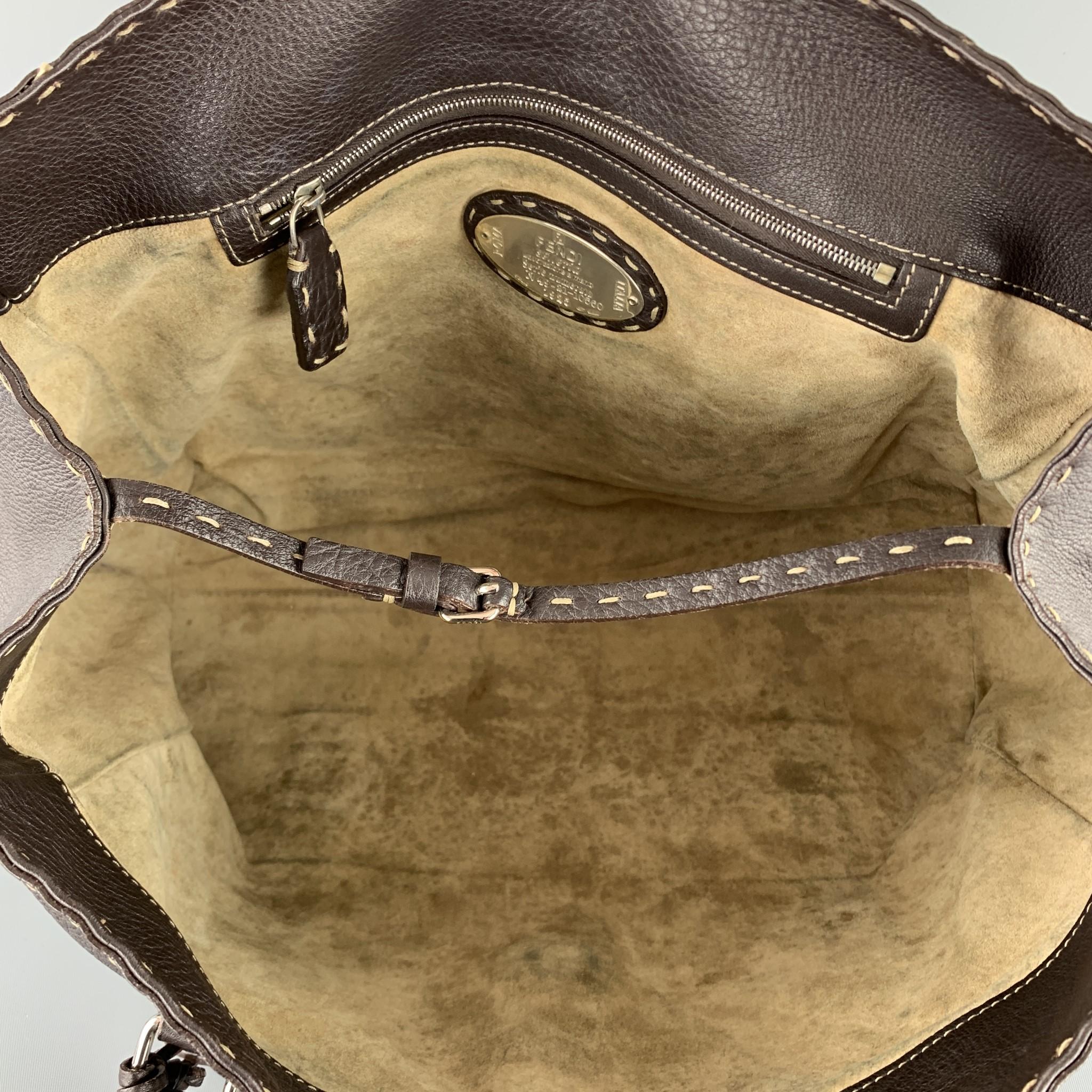 Women's FENDI Selleria Brown leather Contrast Stitch Borsa Linda Grande Handbag