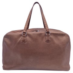 Fendi Selleria Brown Metallic Leather Large Satchel Handbag Duffle