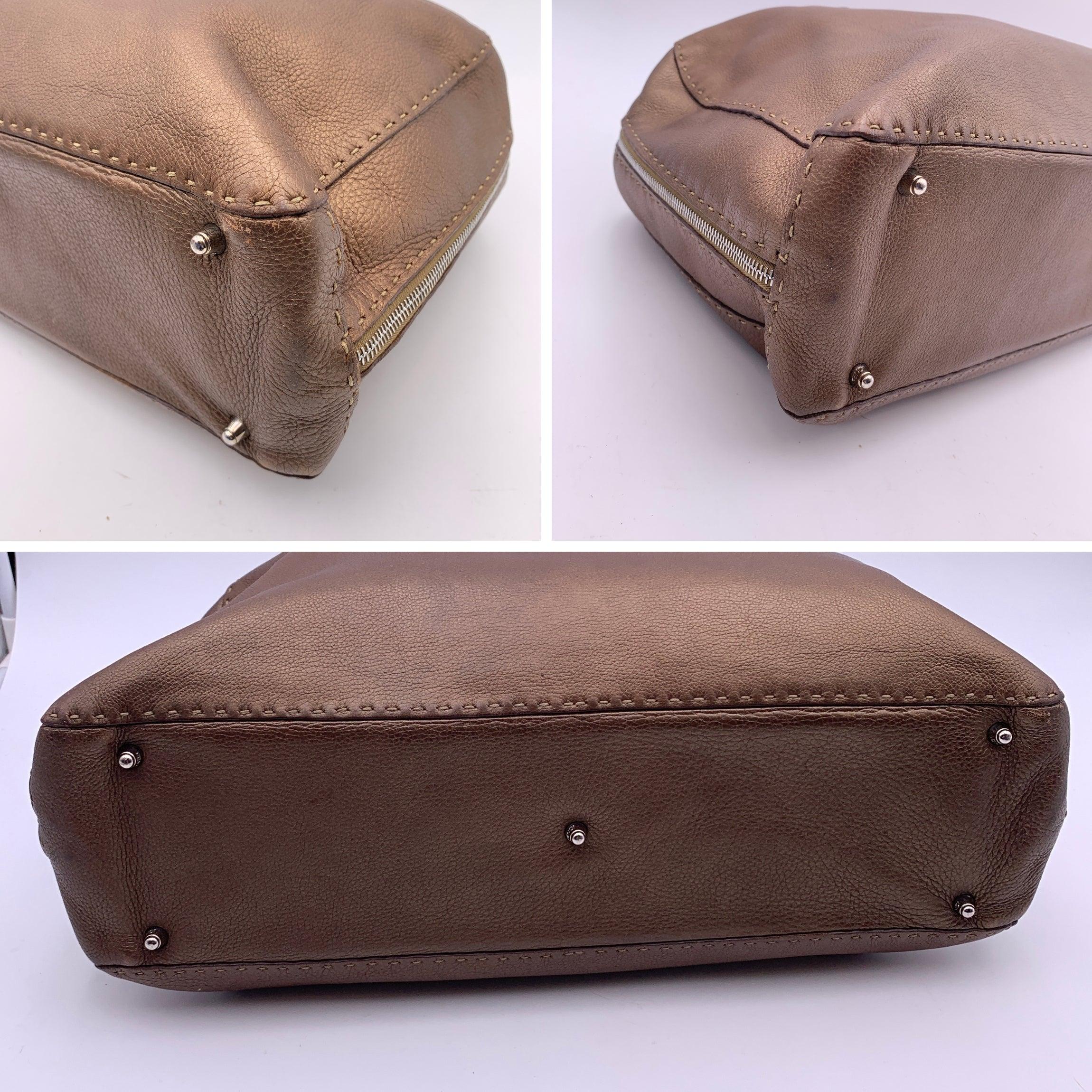 Women's Fendi Selleria Brown Metallic Leather Weekender Bag Satchel For Sale