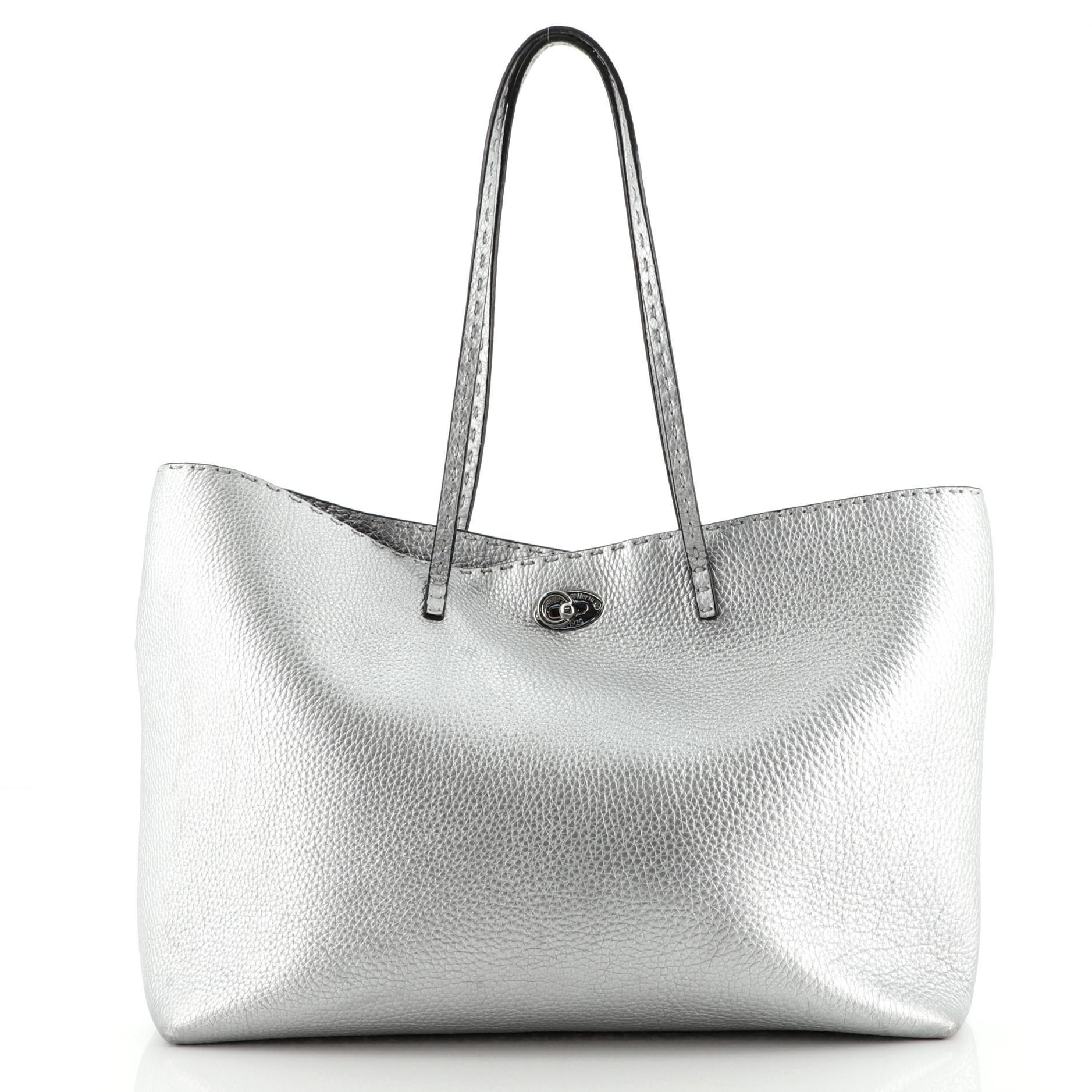 Gray Fendi Selleria Carla Tote Leather Medium