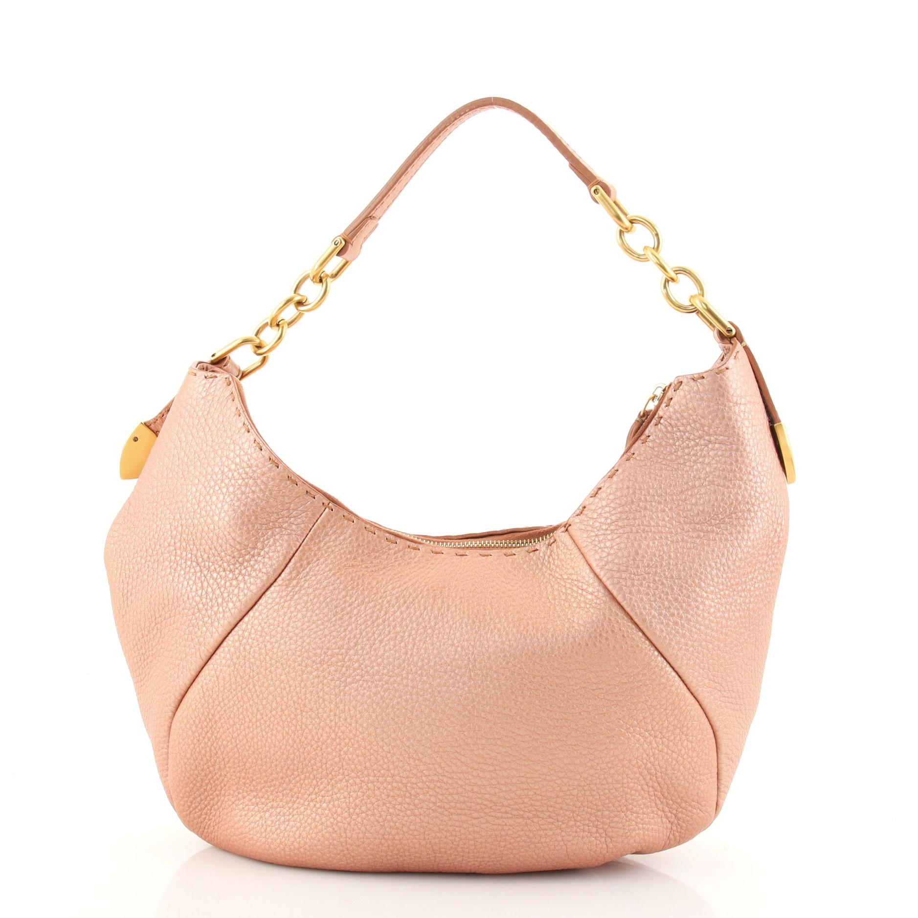 Fendi Selleria Chain Hobo Leather Medium In Good Condition In NY, NY