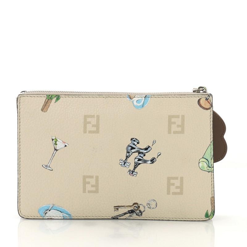 Beige Fendi Selleria Clutch Printed Leather Medium