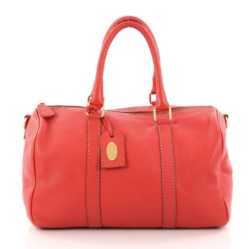 Red Fendi Selleria Convertible Boston Bag Leather Small