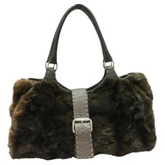 Fendi Selleria Leather 239773 Brown Rabbit Fur Shoulder Bag