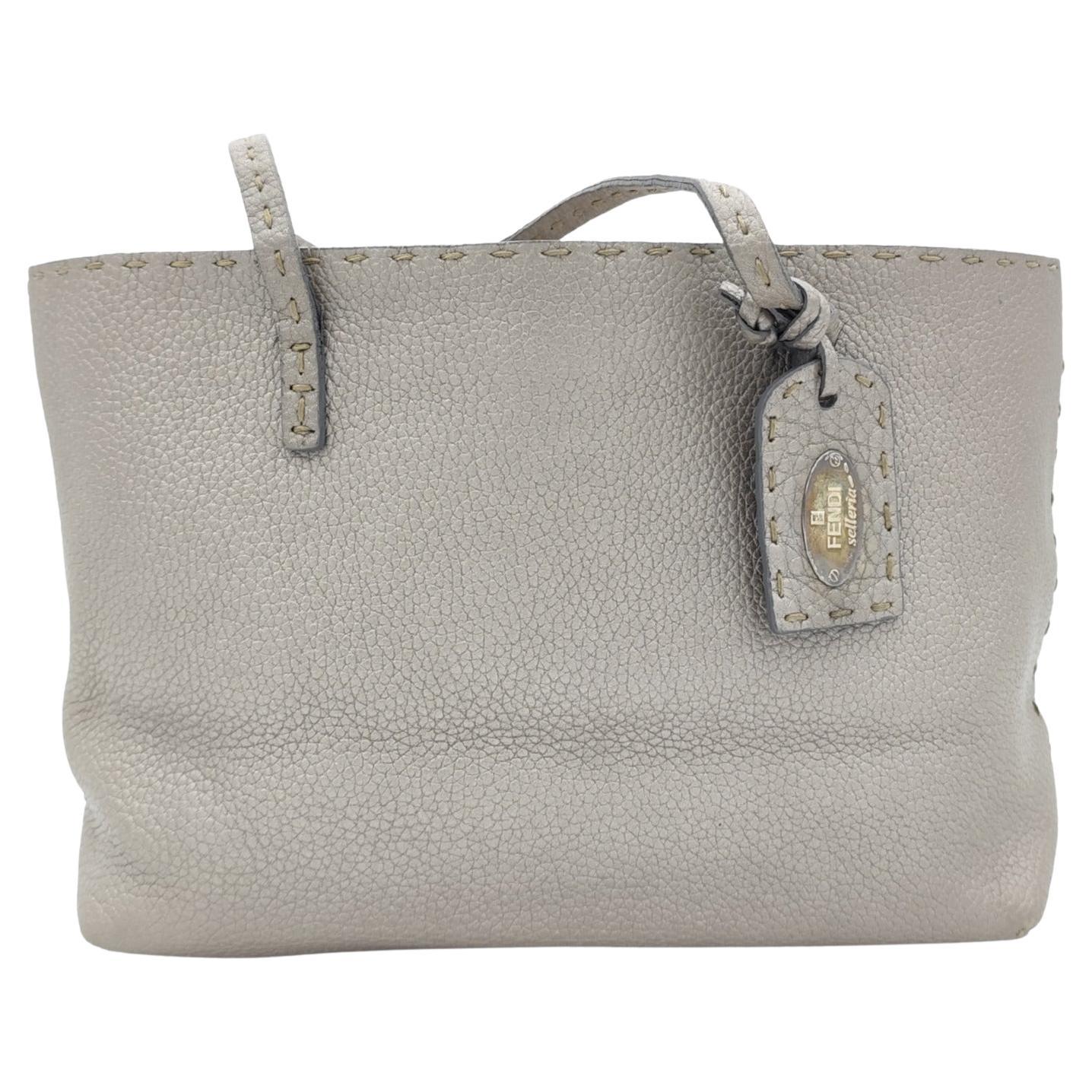 Borsa mini tote Fendi Selleria grigio metallizzato