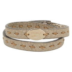 Fendi Selleria Metallic-Leder Silber-Ton Double Wrap Armband