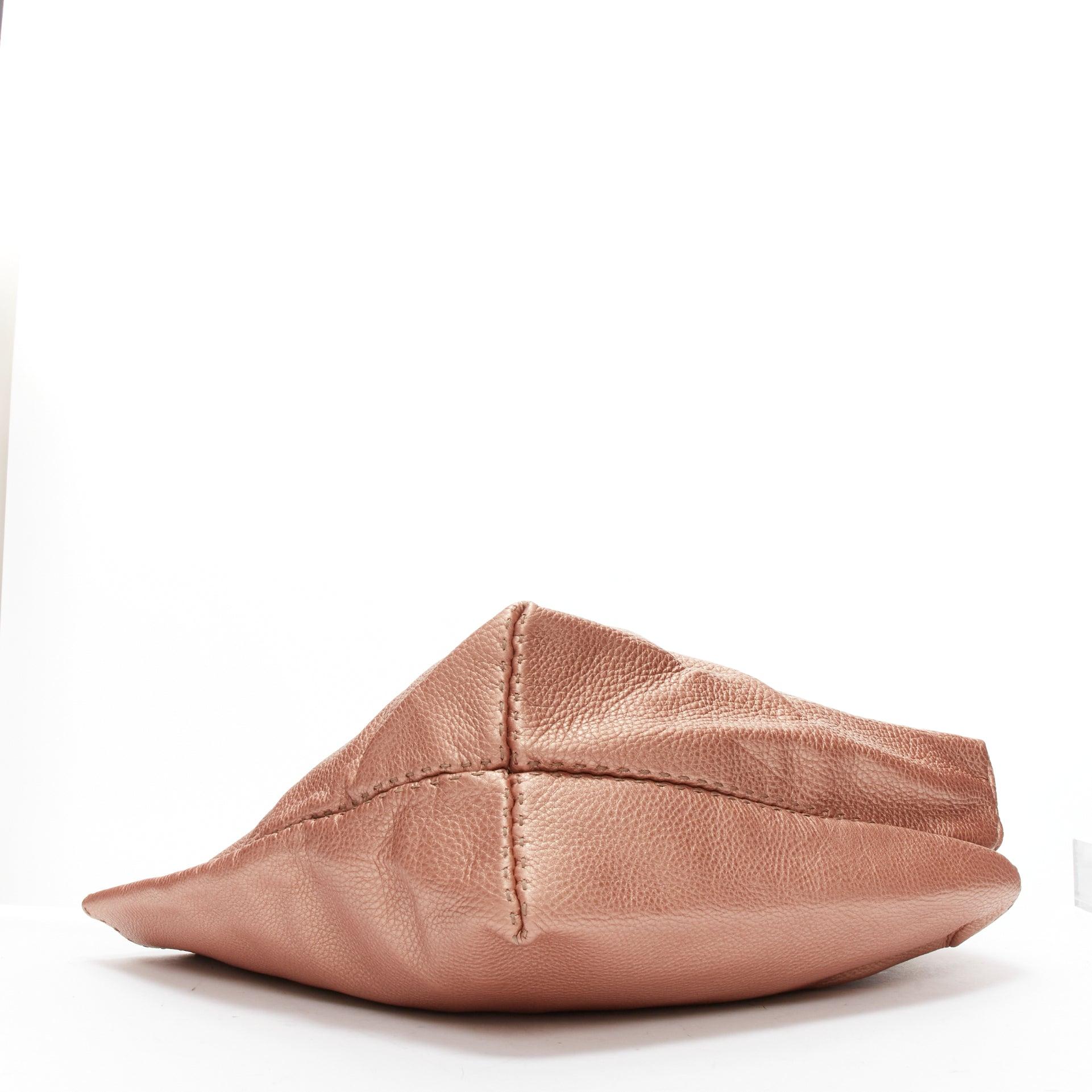 FENDI Selleria metallic rose bronze grained leather signature stitch tote bag For Sale 1