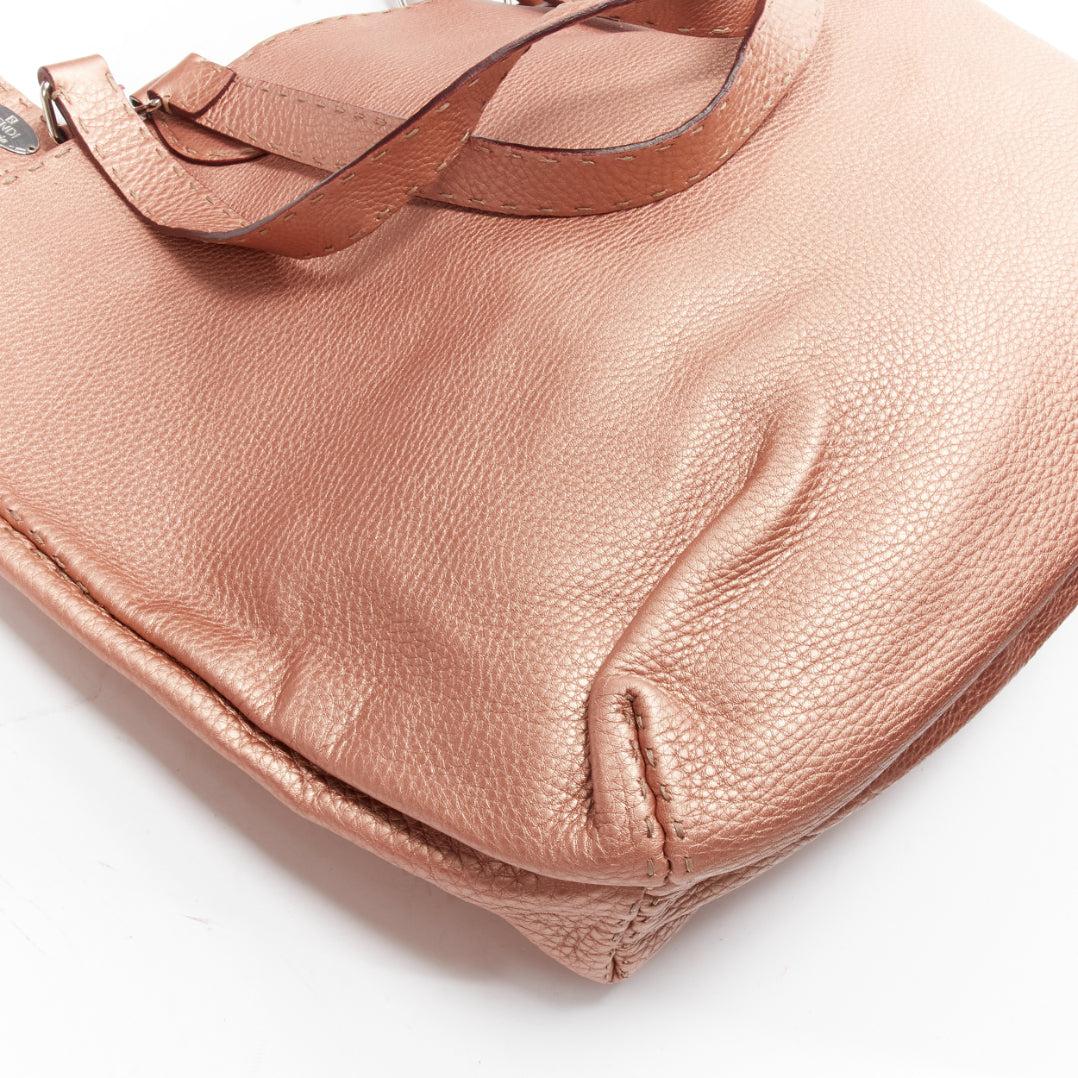 FENDI Selleria metallic rose bronze grained leather signature stitch tote bag For Sale 3