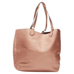FENDI Selleria metallic rose bronze grained leather signature stitch tote bag