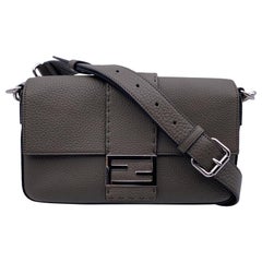 Used Fendi Selleria Military Green Leather Baguette Shoulder Bag