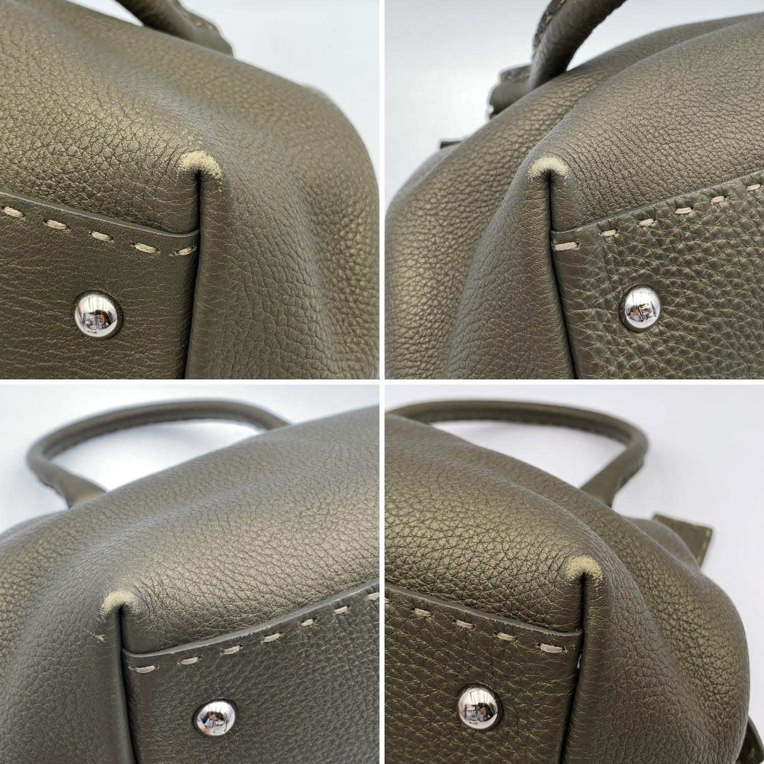 Fendi Selleria Military Green Leather Doctor Bag Handbag Satchel 1