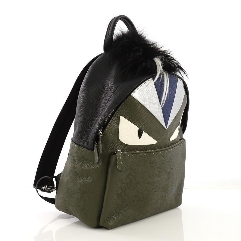 Black Fendi Selleria Monster Backpack Leather and Fur Medium