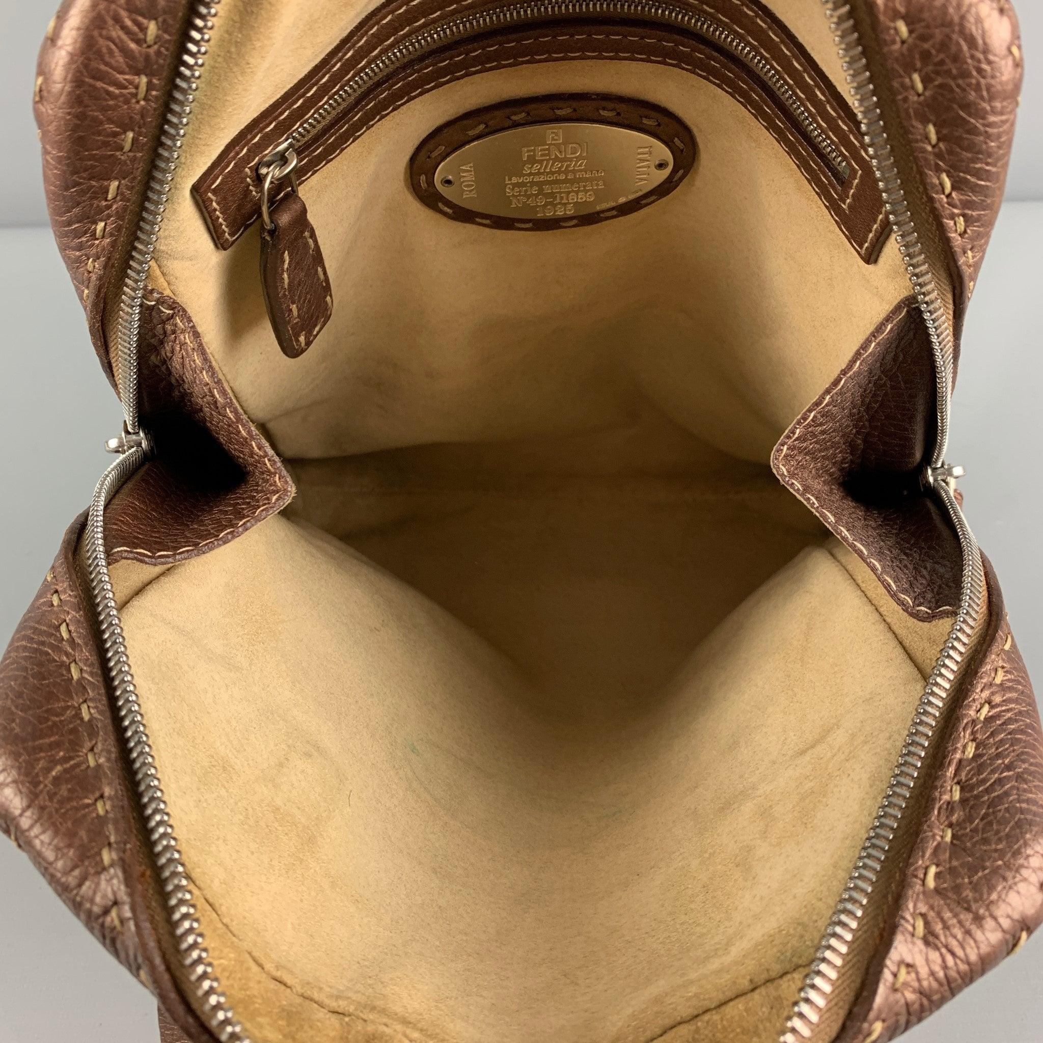 FENDI SELLERIA N49-11859 Copper Contrast Stitch Pebble Grain Leather Handbag For Sale 1