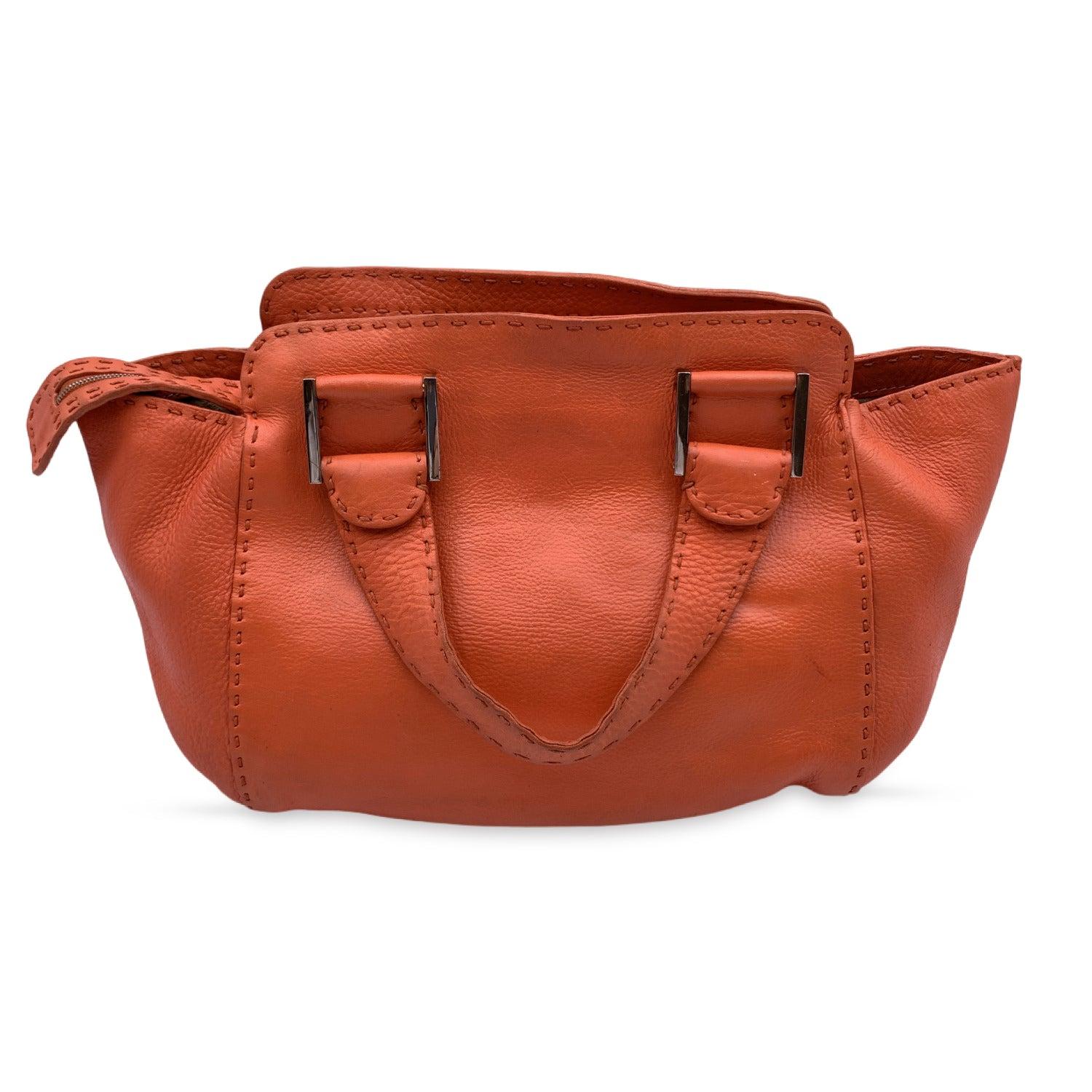 Fendi Selleria Orange Leather Small Tote Handbag Satchel In Good Condition In Rome, Rome