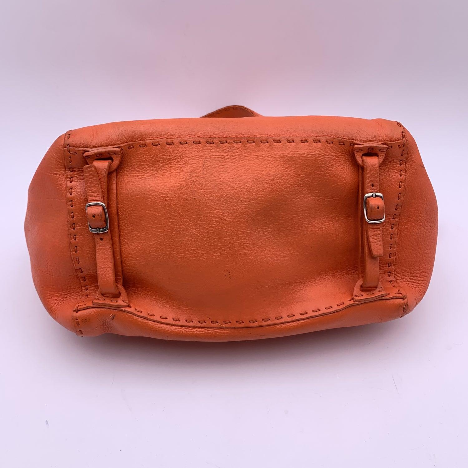 Women's Fendi Selleria Orange Leather Small Tote Handbag Satchel