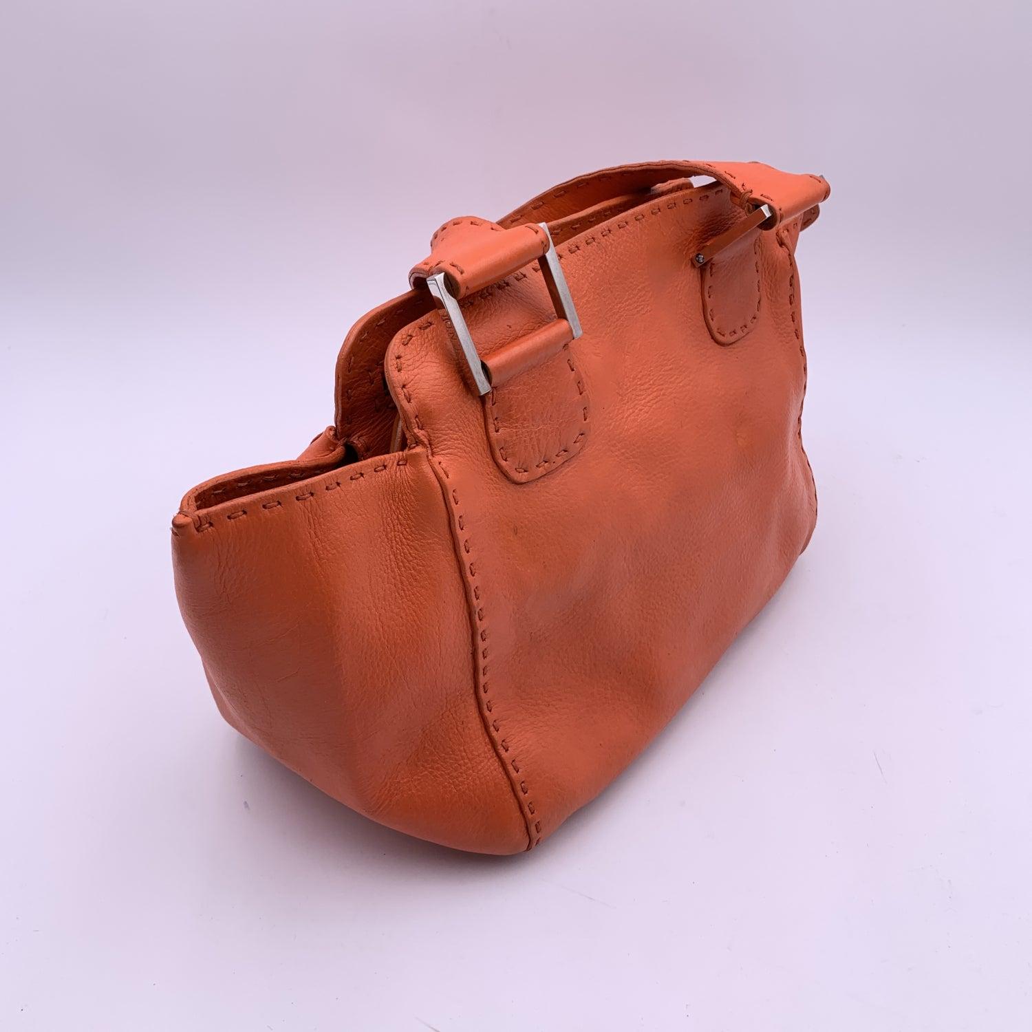Fendi Selleria Orange Leather Small Tote Handbag Satchel 1