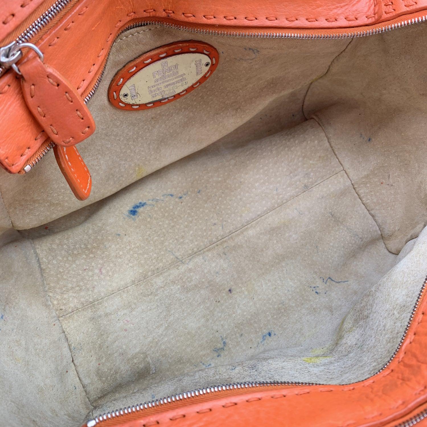 Fendi Selleria Orange Leather Small Tote Handbag Satchel 2