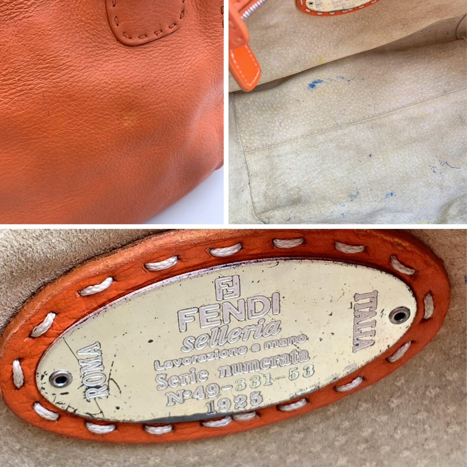 Fendi Selleria Orange Leather Small Tote Handbag Satchel 3