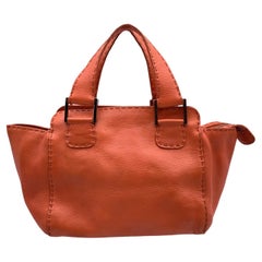 Fendi Selleria Orange Leather Tote Small Handbag Satchel