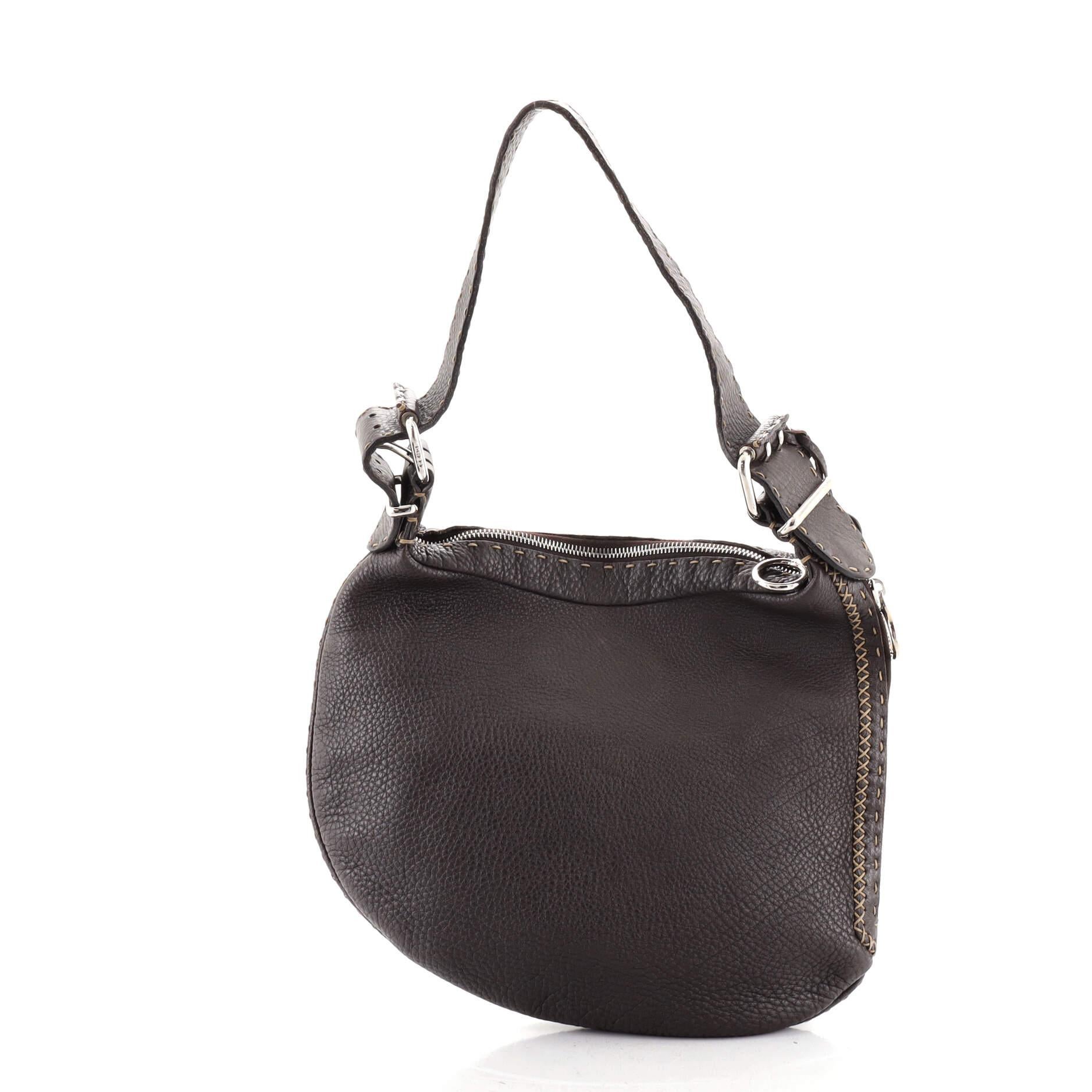 Black Fendi Selleria Oyster Bag Leather Medium