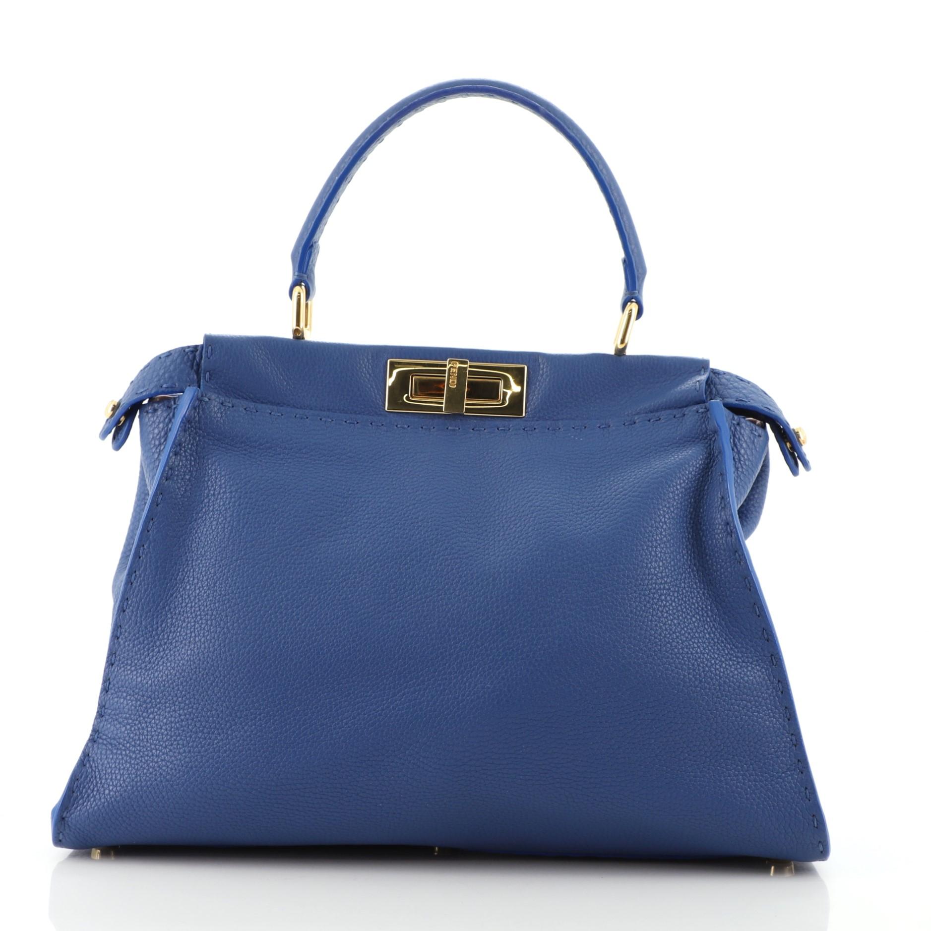 Blue Fendi Selleria Peekaboo Bag Rigid Leather Regular