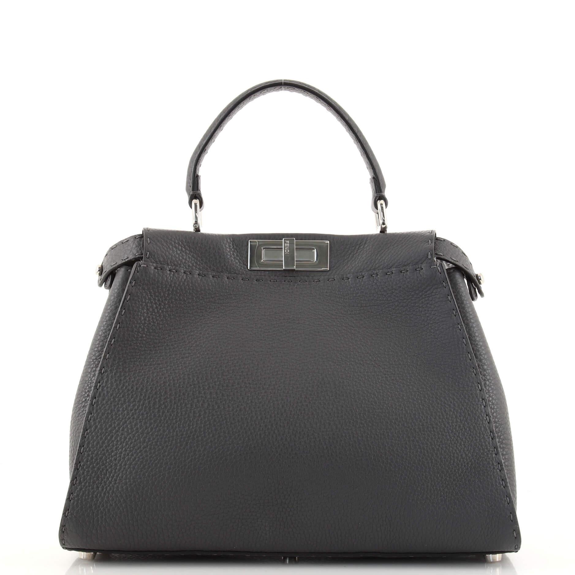 Black Fendi Selleria Peekaboo Bag Rigid Leather Regular