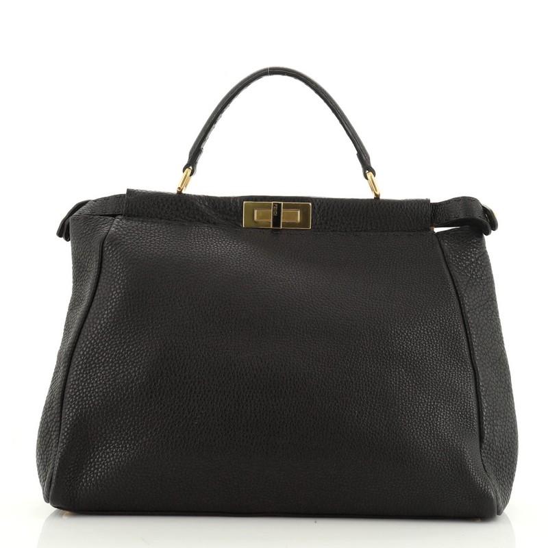 Black Fendi  Selleria Peekaboo Bag Soft Leather Large
