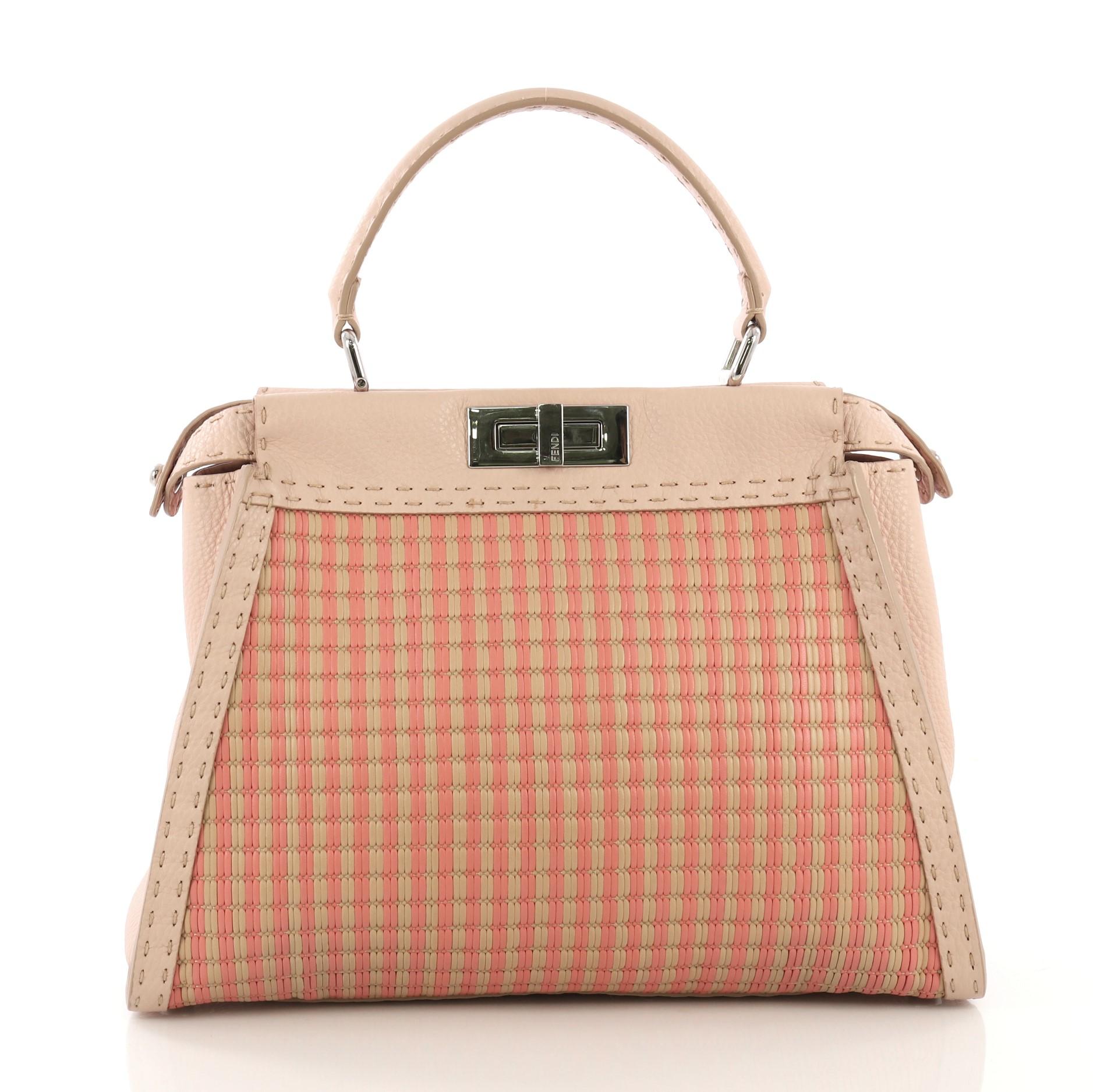 Fendi Selleria Peekaboo Bag Woven Leather Regular In Good Condition In NY, NY