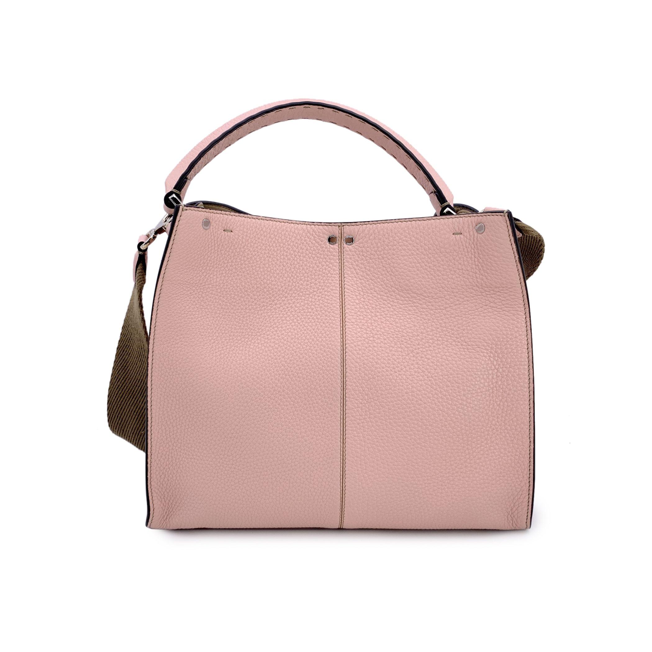 Beige Fendi Selleria Pink Leather Peekaboo X-Lite Medium Top Handle Bag For Sale