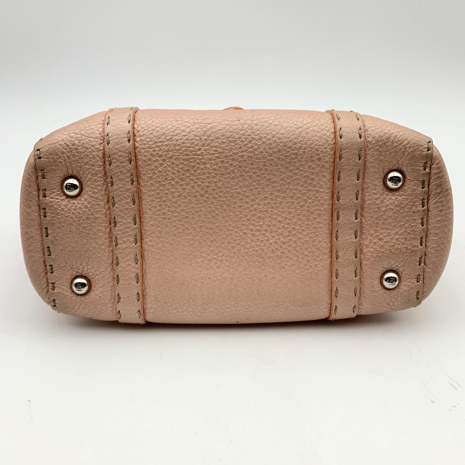 Brown Fendi Selleria Pink Metallic Leather Mini Linda Satchel Handbag