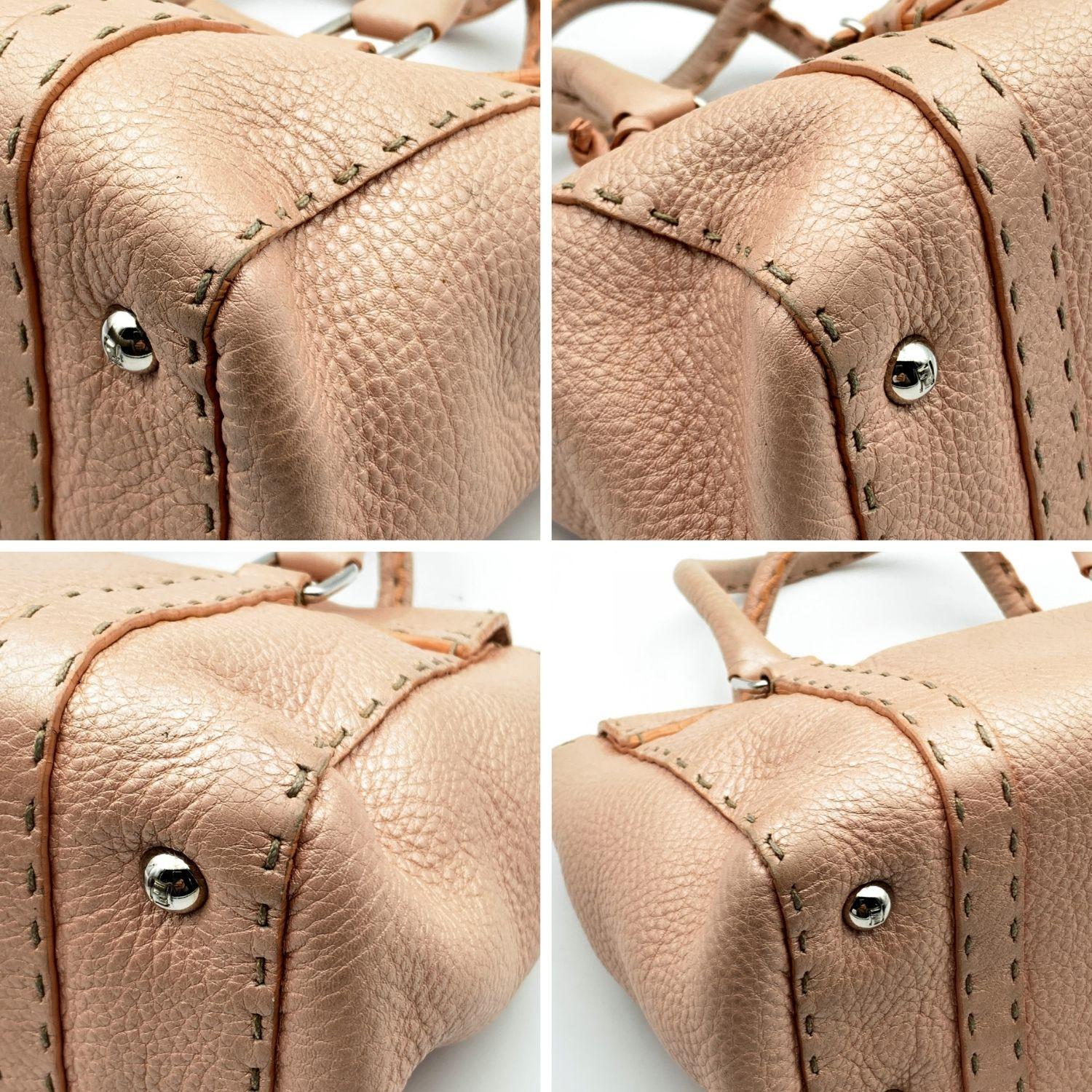 Fendi Selleria Pink Metallic Leather Mini Linda Satchel Handbag In Excellent Condition In Rome, Rome