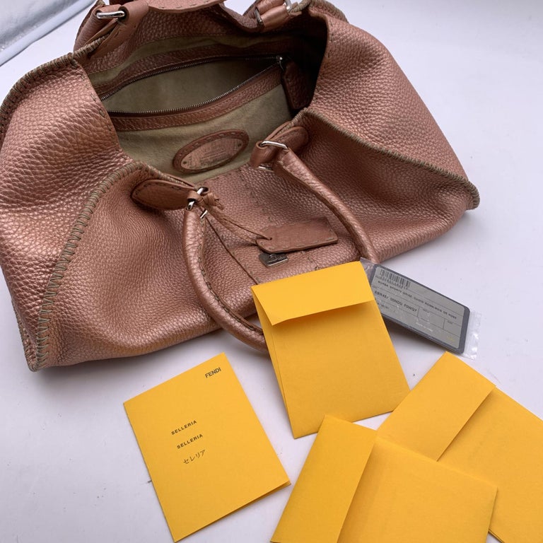 Fendi Selleria Pink Metallic Leather Sporty Hobo Shoulder Bag For Sale