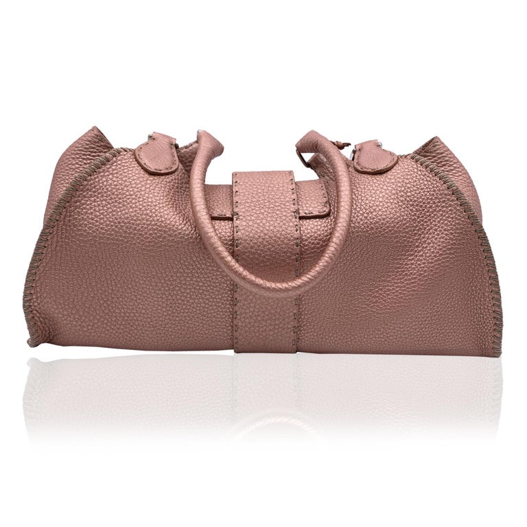 Fendi Selleria Pink Metallic Leather Sporty Hobo Shoulder Bag For Sale