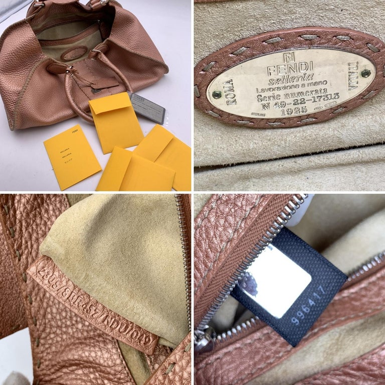 Fendi Selleria Pink Metallic Leather Sporty Hobo Shoulder Bag For Sale